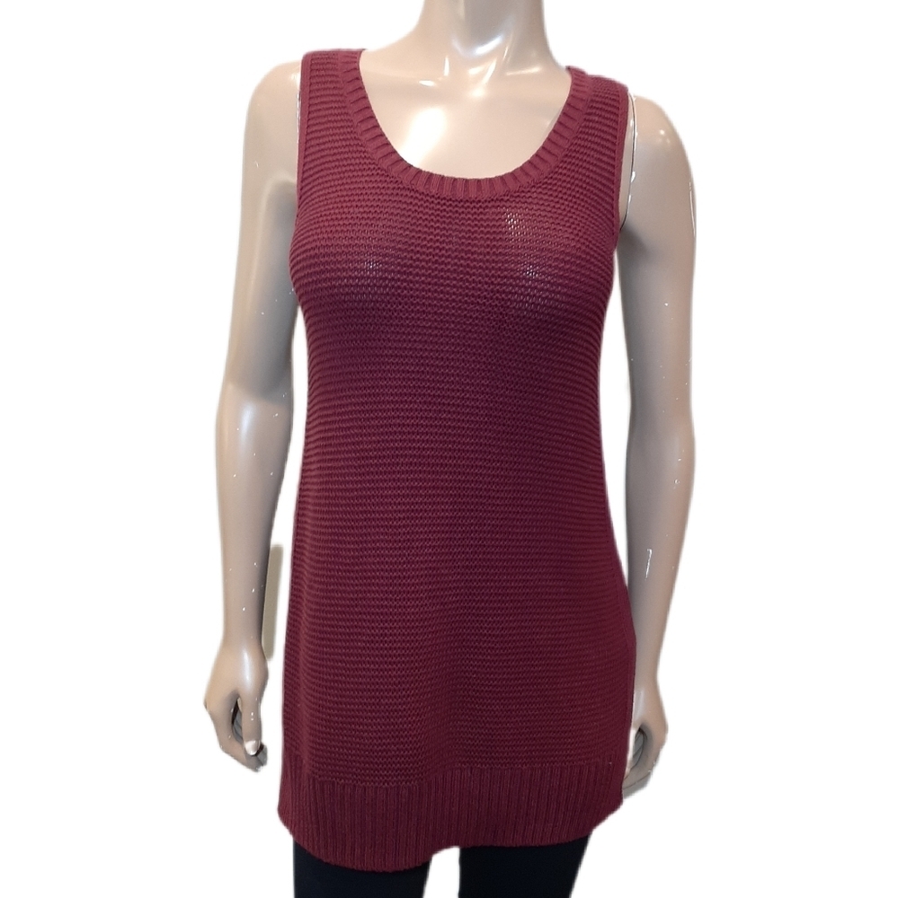 GAP Sleeveless Tunic Sweater Scoop Neck Side Slit Ribbed Burgundy Size XS